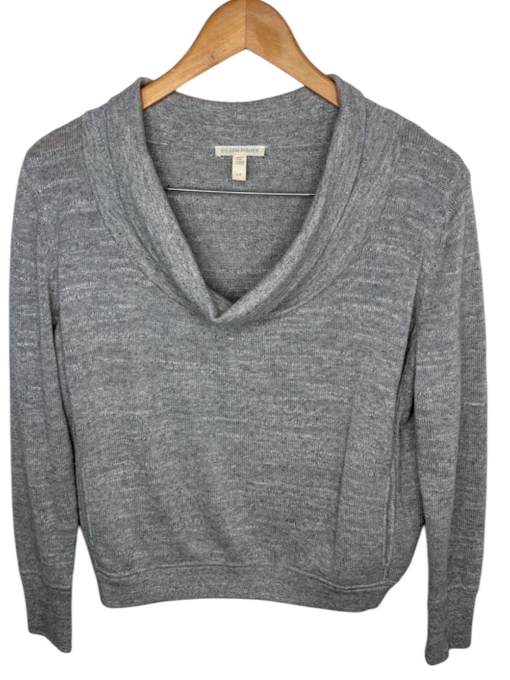 Eileen Fisher Grey Knit Cowl Neck Pocket Sweater Women Size S